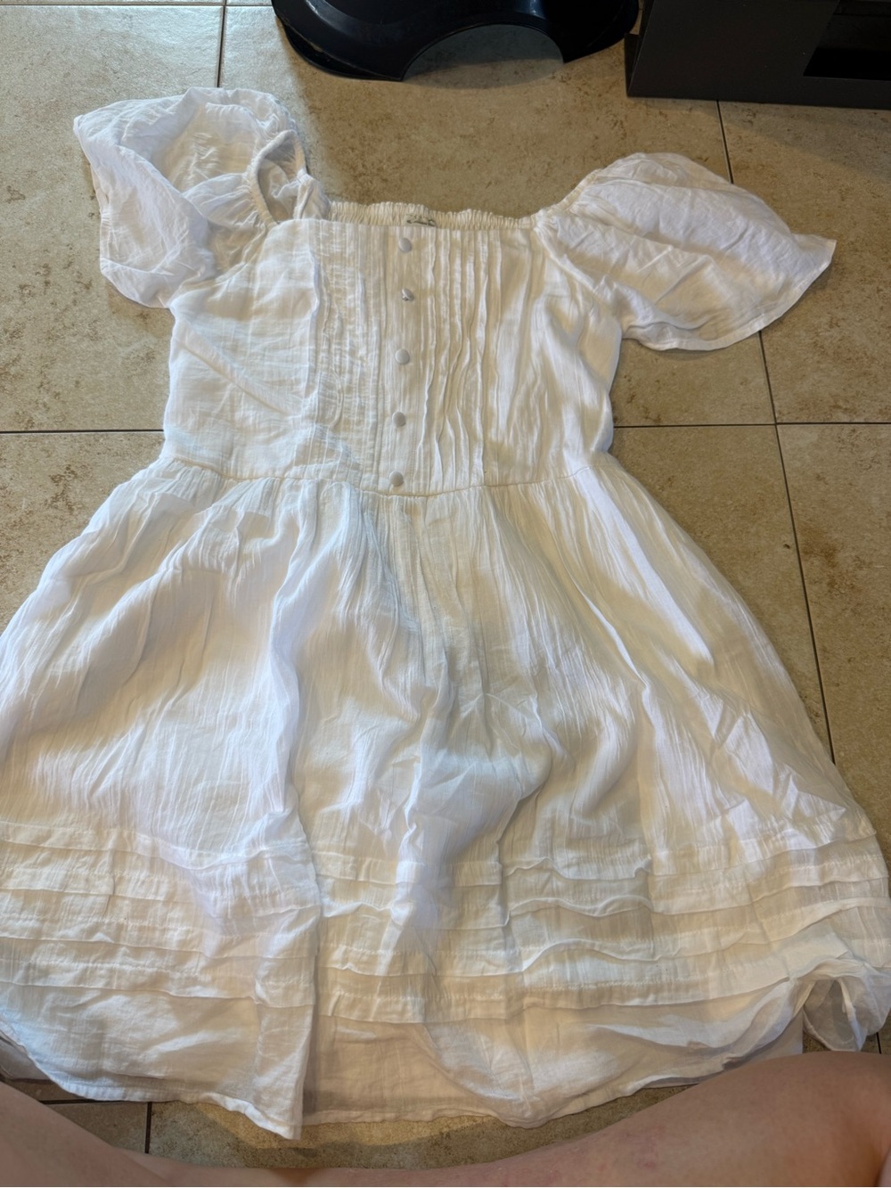 abercrombie kids White Puff Sleeve Button-Front Dress